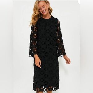 Tuckernuck Noir Eyelet Hutton Dress NWT Floral Bell Sleeve Midi Black Medium